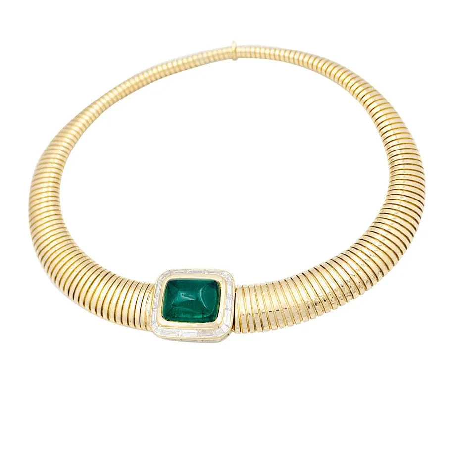 Collier tubogas vintage, or jaune, émeraude, diamants. sold by 58 Facettes product image thumbnail 3