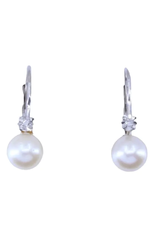 Dormeuses Or blanc Perles Diamants sold by 58 Facettes