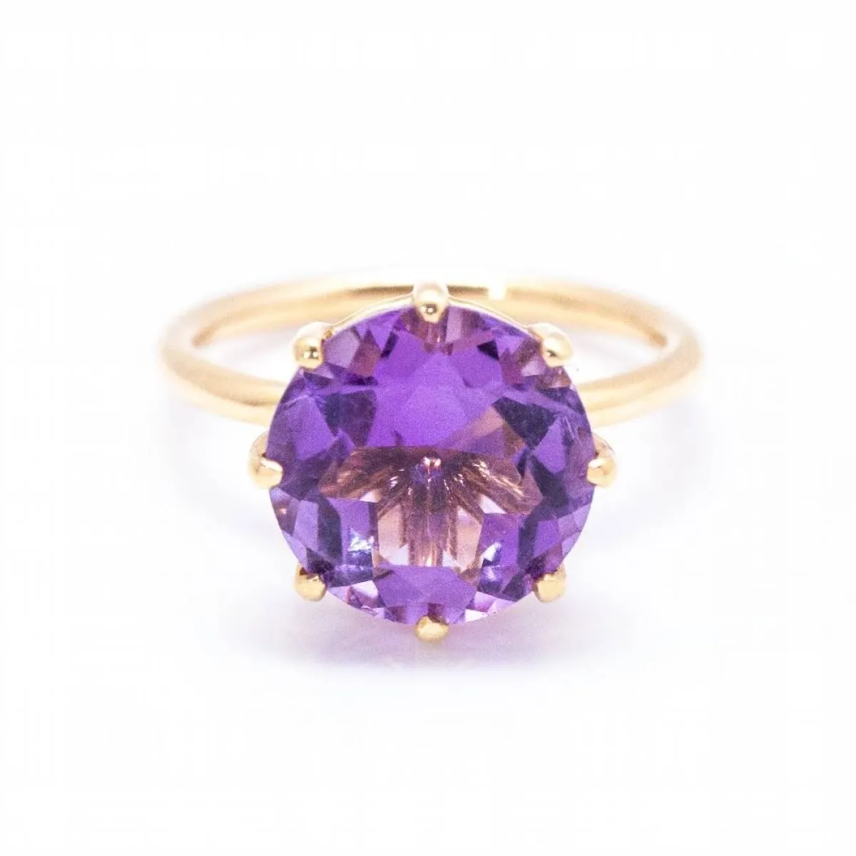 Bague En Or Jaune 18 Carats Avec Améthyste - Taille 52, Poids 5.31g - Neuf Avec étiquettes