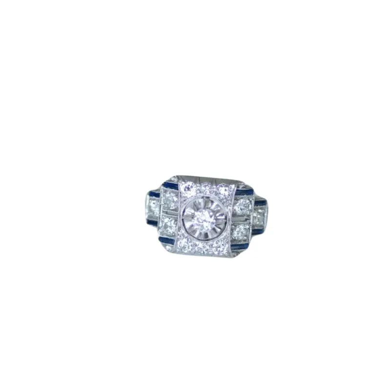 Bague Art Déco diamants et saphirs synthétiques sold by 58 Facettes