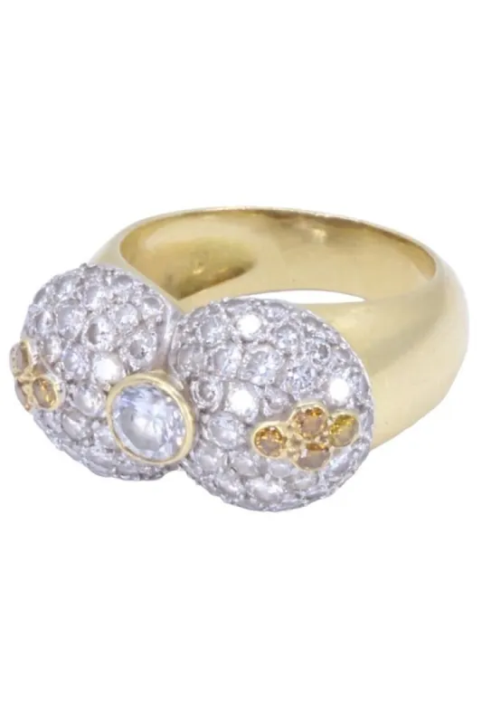 BAGUE BOMBÉE DIAMANTS JAUNES ET BLANCS sold by 58 Facettes