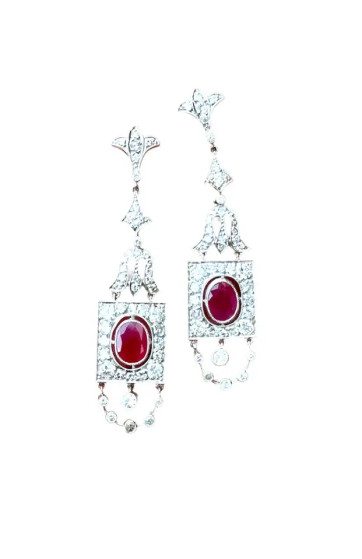 Boucles d'oreilles style Art Déco platine diamants rubis sold by 58 Facettes