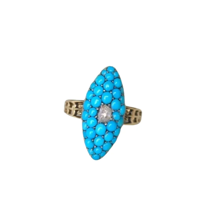 Bague marquise or jaune turquoises et diamant sold by 58 Facettes