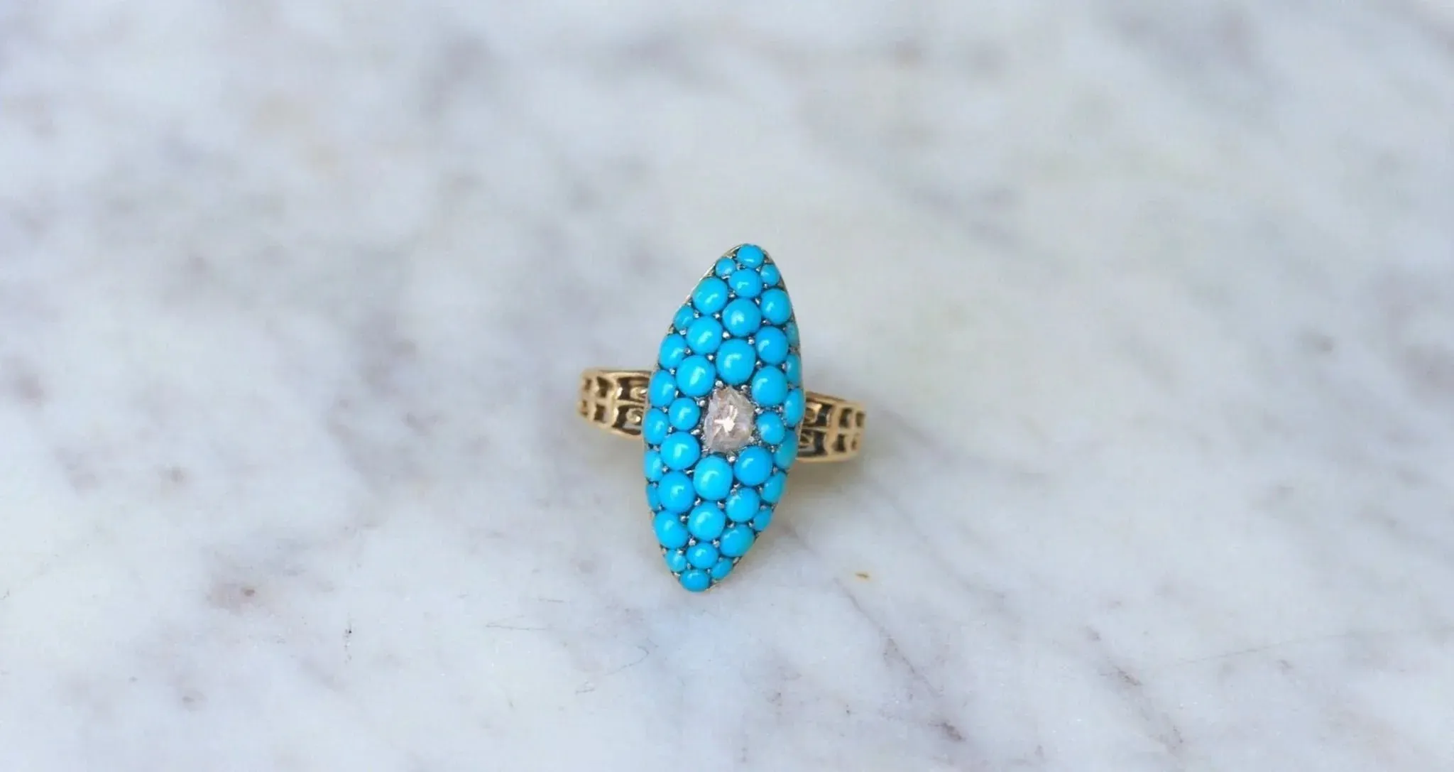 Bague marquise or jaune turquoises et diamant sold by 58 Facettes product image thumbnail 2