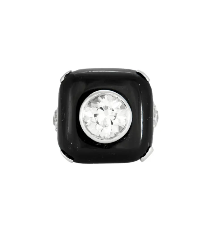 Bague en or blanc serti d'un onyx et diamant sold by 58 Facettes