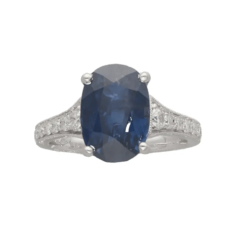 Bague en or gris saphir et diamants brillants sold by 58 Facettes