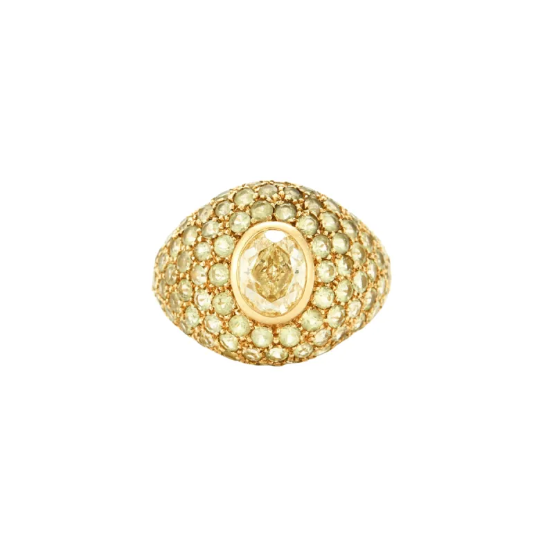 Bague boule en or jaune avec diamant et péridots sold by 58 Facettes