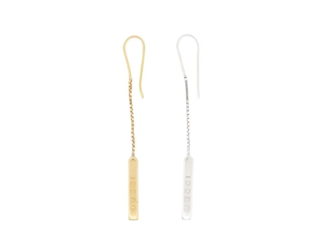 GUCCI - Boucles d'Oreilles GUCCI es logo bar or jaune blanc made by 58 Facettes