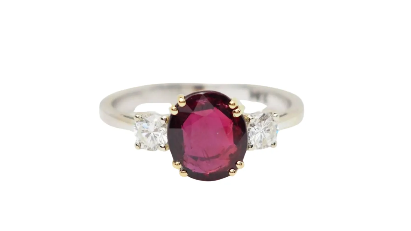 Bague 2 ors rubis naturel certifié et diamants sold by 58 Facettes