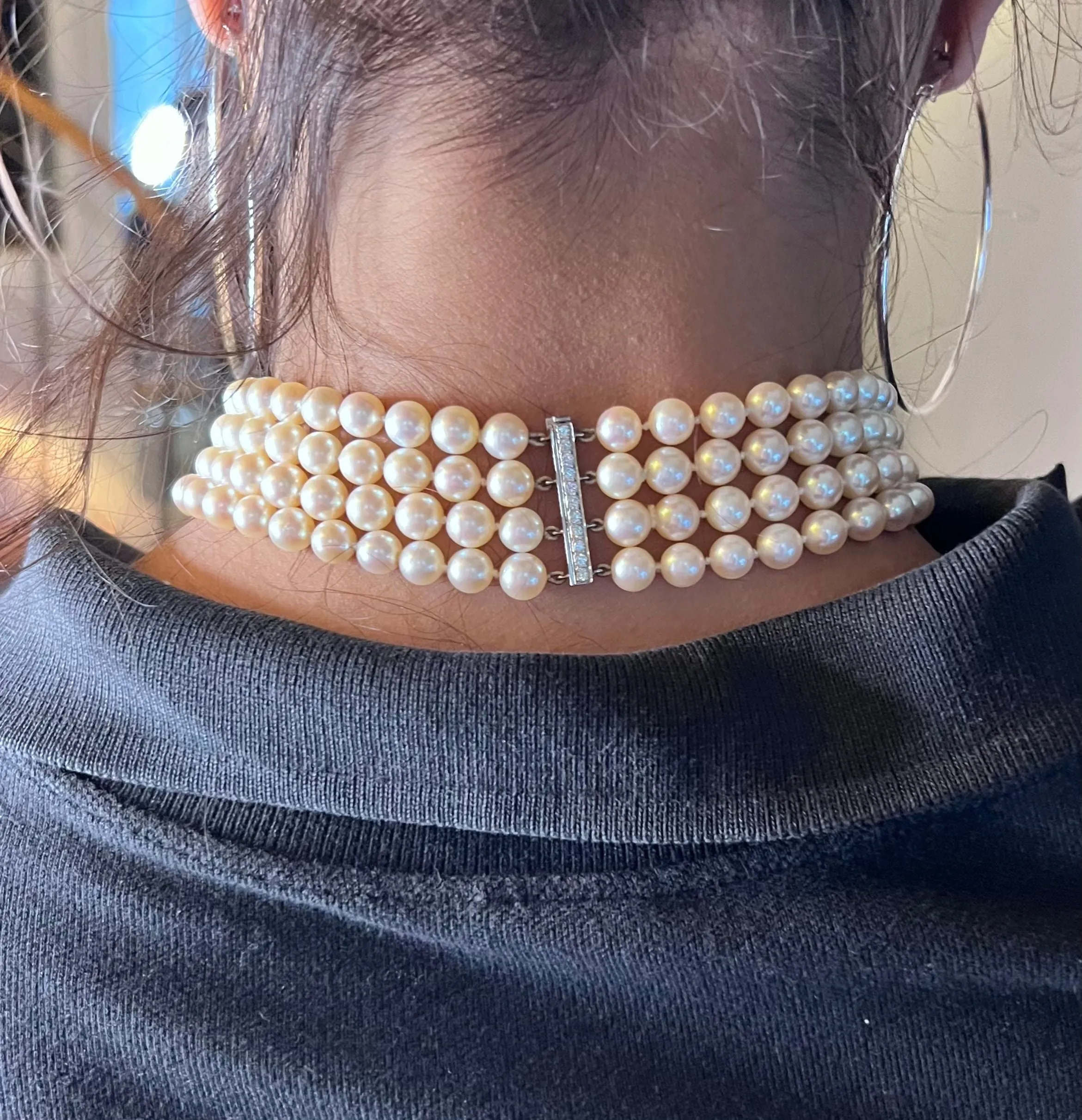 Superbe Collier 4 Rangs de perles de culture fermoir or diamants sold by 58 Facettes product image thumbnail 4