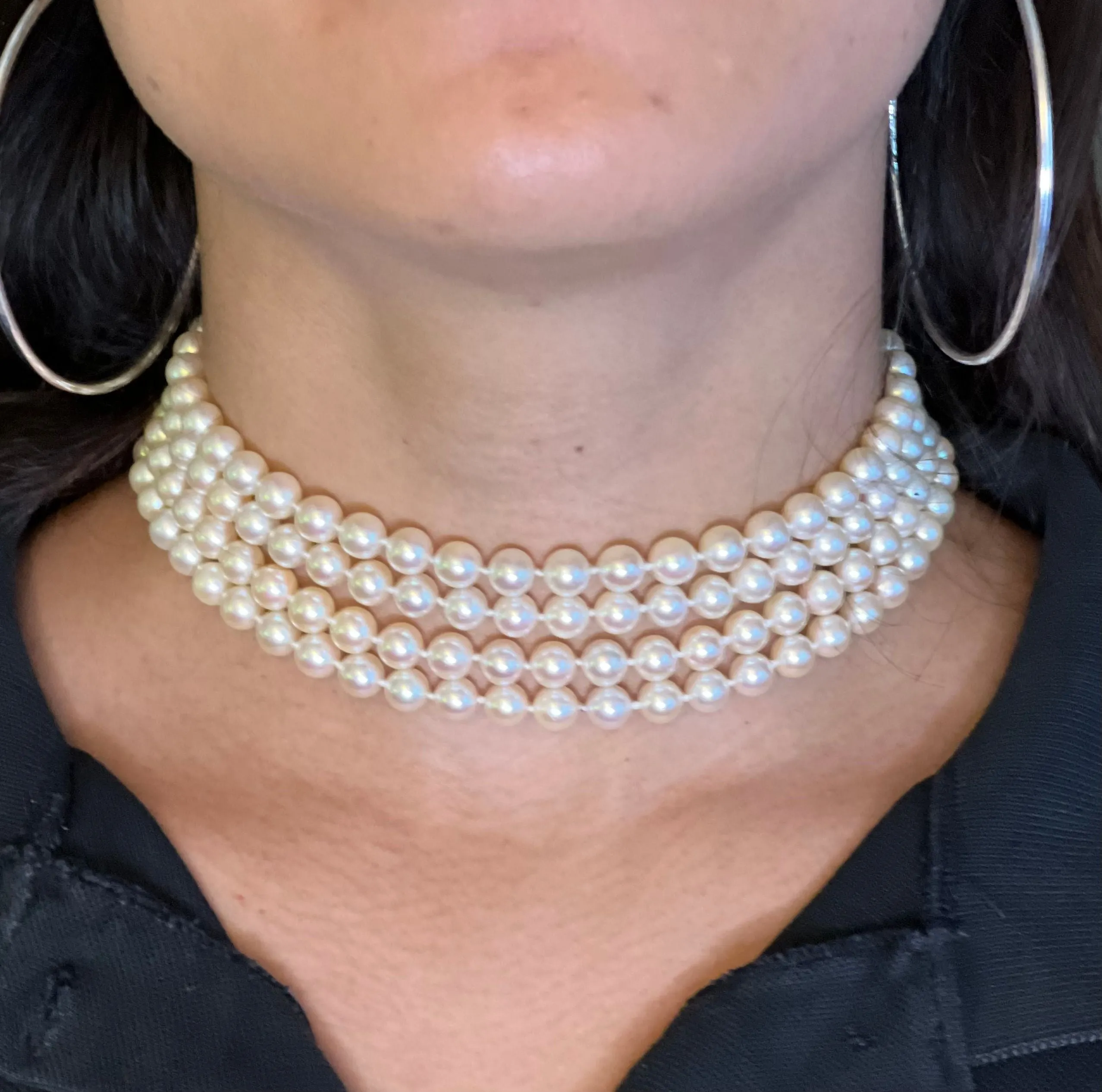 Superbe Collier 4 Rangs de perles de culture fermoir or diamants sold by 58 Facettes product image thumbnail 2