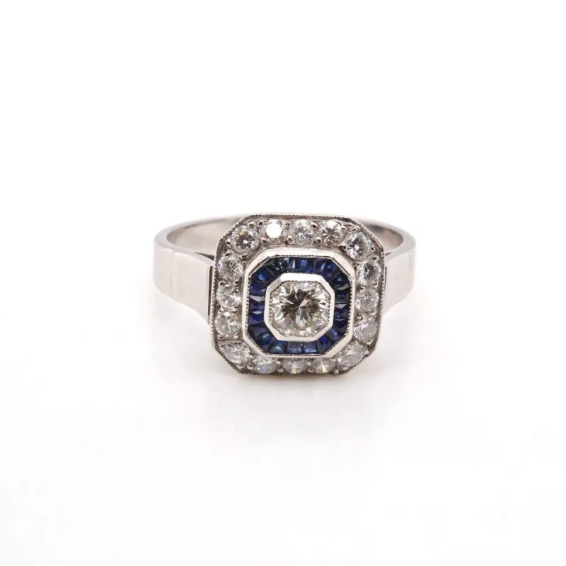 Bague Or blanc Platine Diamants Saphirs sold by 58 Facettes