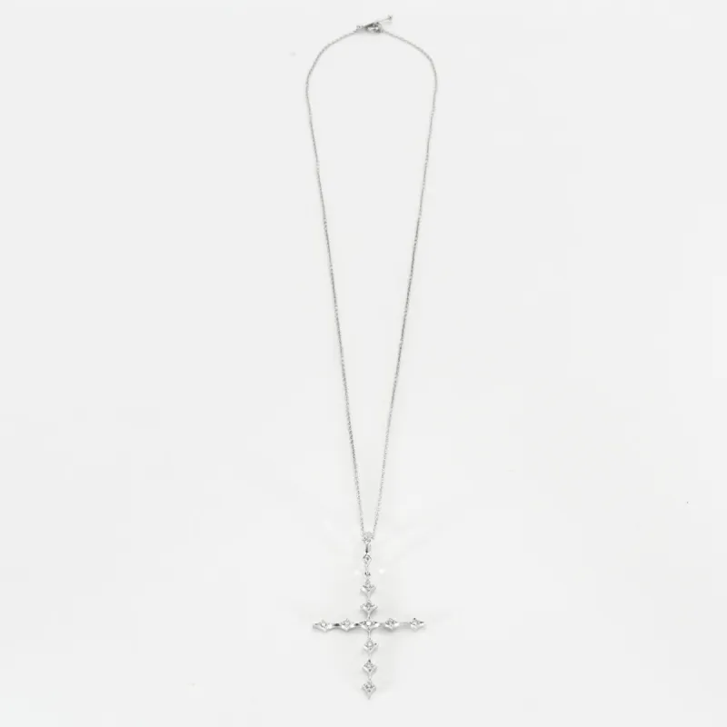 Collier platine et pendentif croix orné diamants sold by 58 Facettes