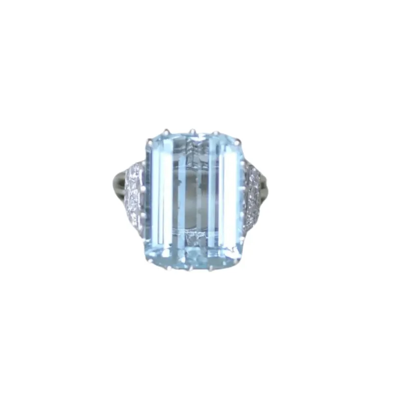 Bague Cocktail Or blanc Platine Aigue-marine Diamants sold by 58 Facettes