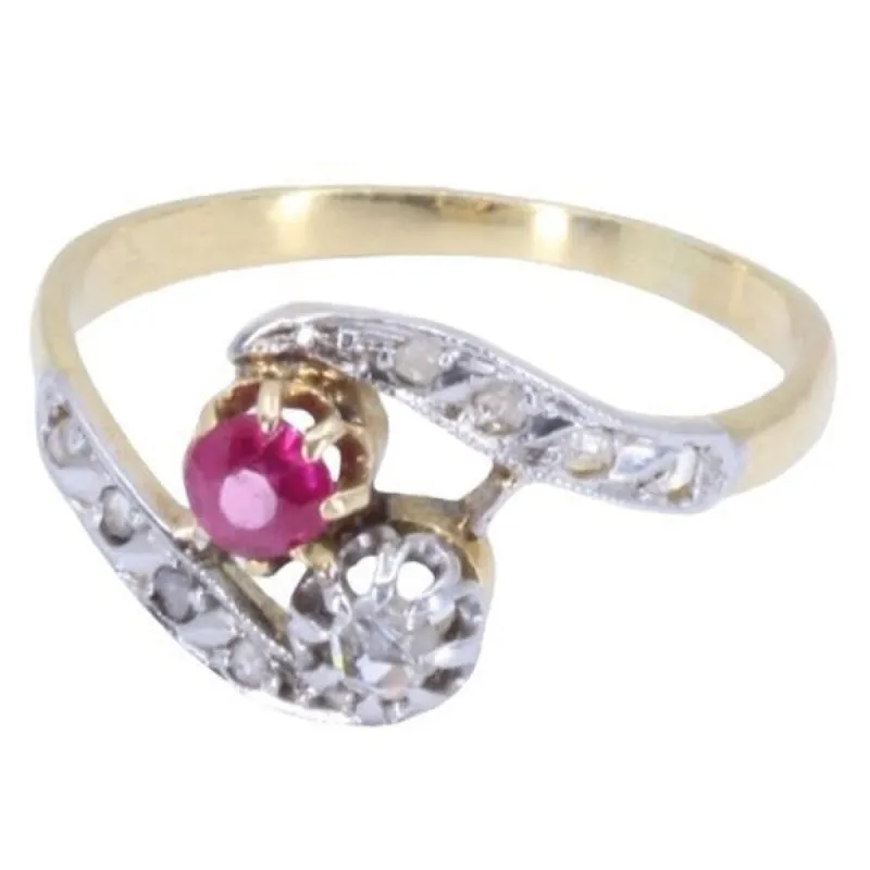 Bague "Toi & Moi" 2 Ors Rubis Diamants sold by 58 Facettes