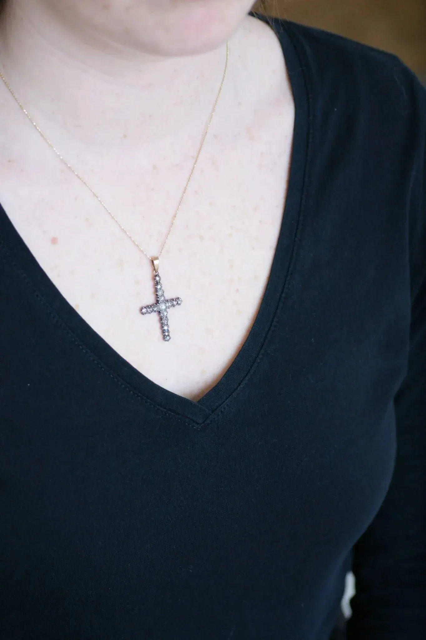 Croix Dévote Or rose Argent Diamants sold by 58 Facettes product image thumbnail 5