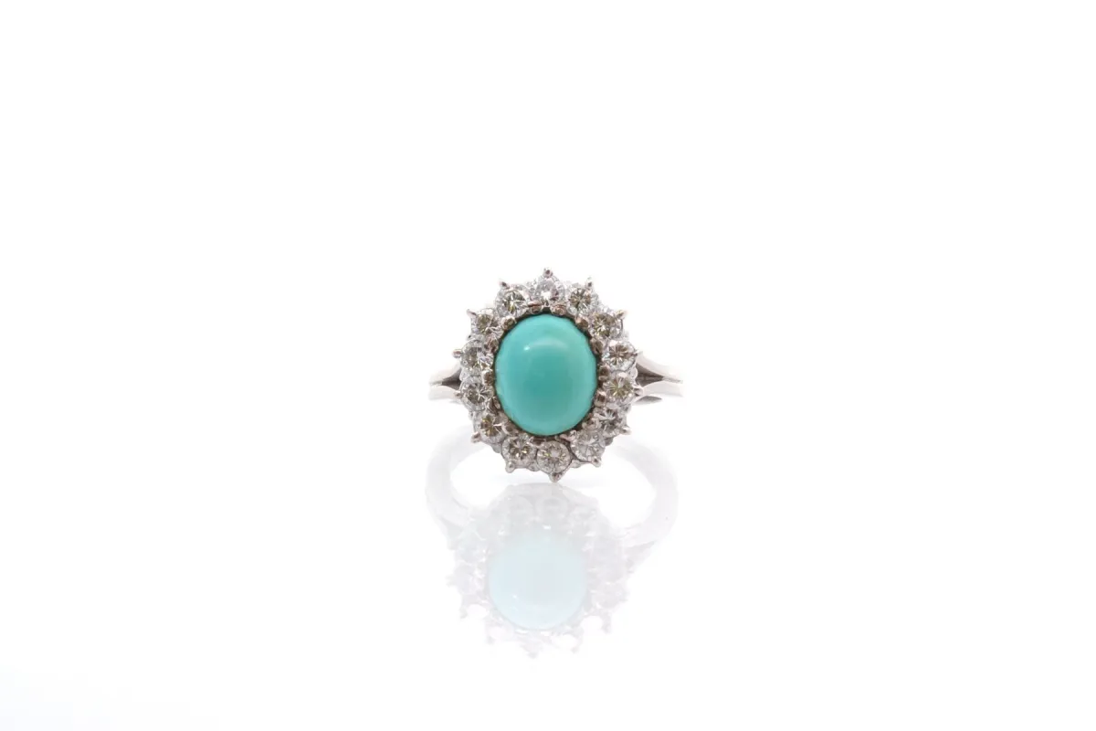 Bague vintage turquoise et diamants sold by 58 Facettes