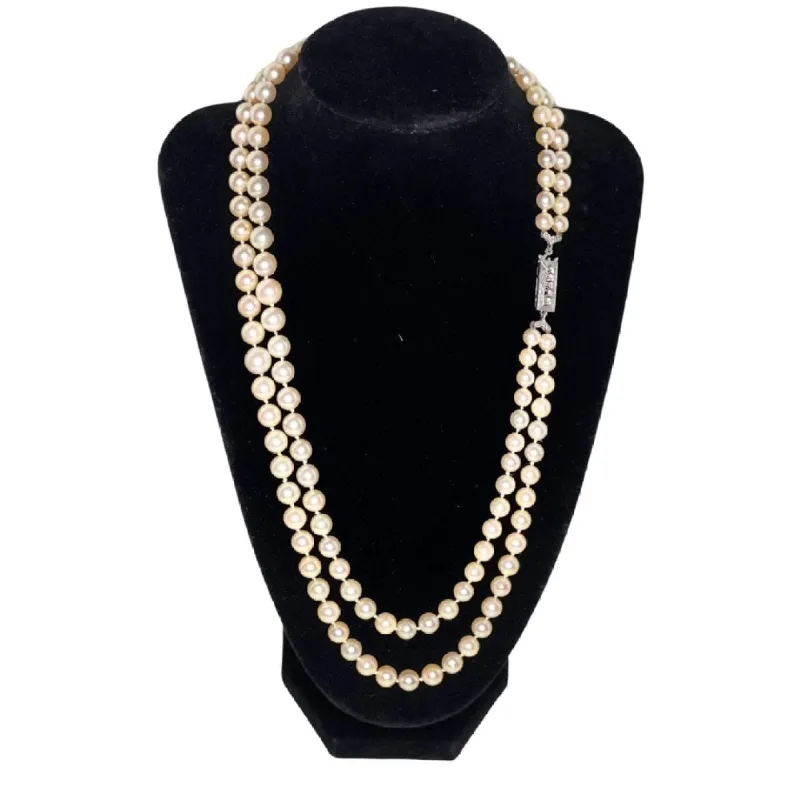 Collier 2 rangs perles de culture 52 cm fermoir or et diamants sold by 58 Facettes