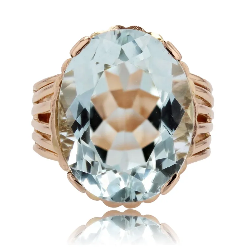 Bague vintage or rose et aigue-marine sold by 58 Facettes