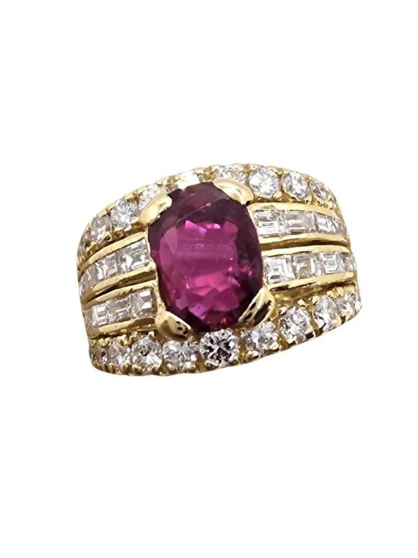 Bague Carré Vintage Or Jaune Diamants et Rubis sold by 58 Facettes