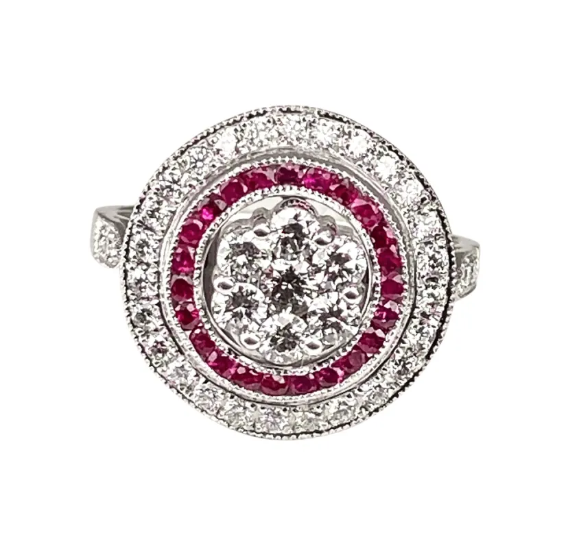 Bague or blanc diamants et rubis sold by 58 Facettes