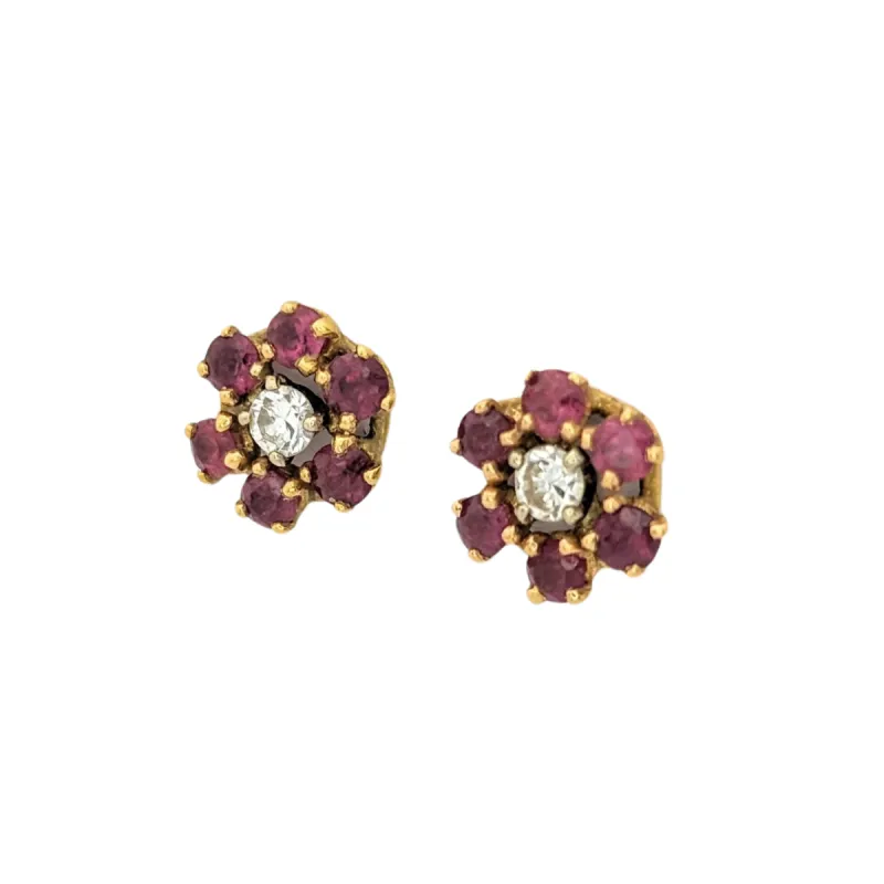 Boucles d'oreilles florales en or jaune rubis et diamants sold by 58 Facettes