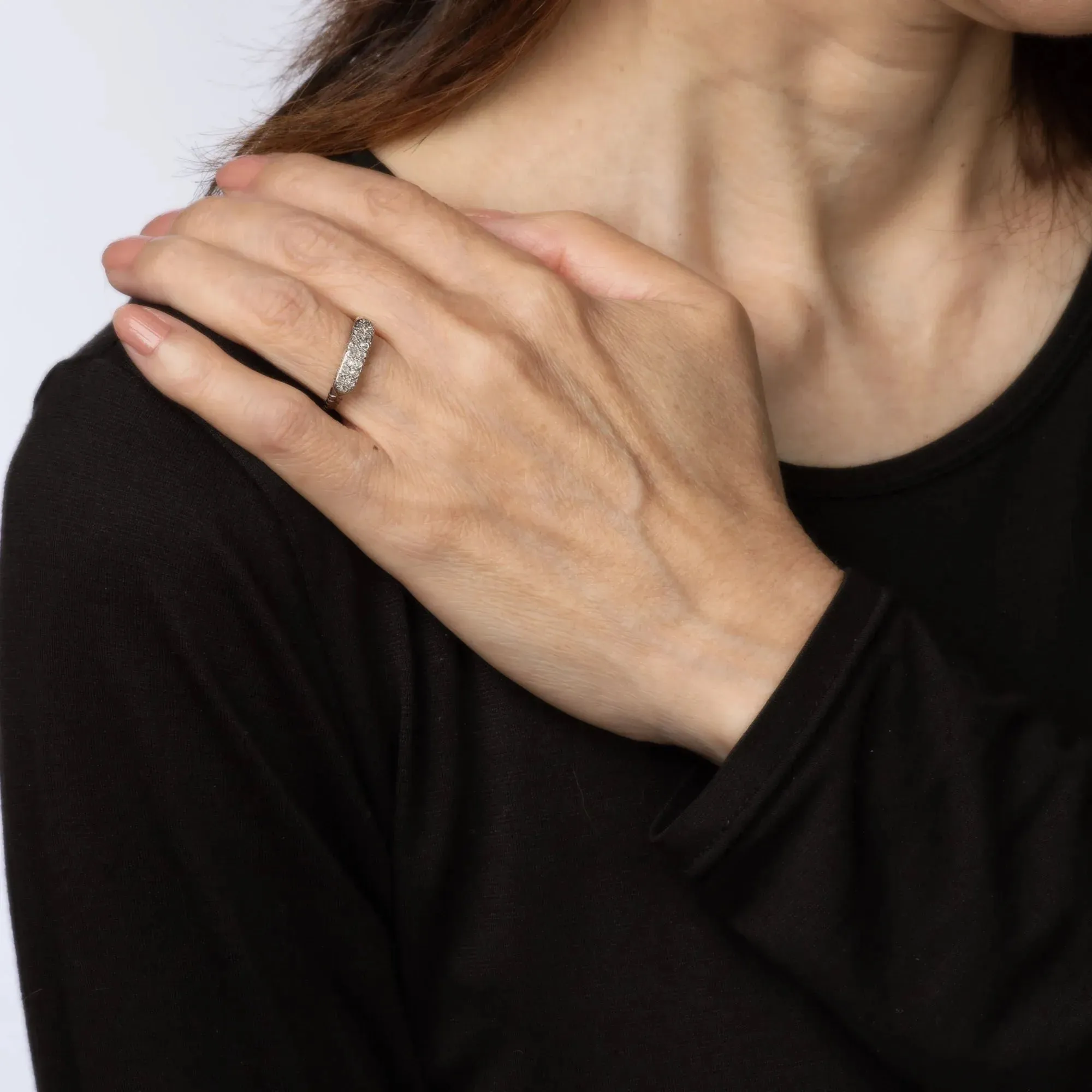 Bague Vintage Art Déco 2 Rangs Diamants Or Blanc sold by 58 Facettes product image thumbnail 2