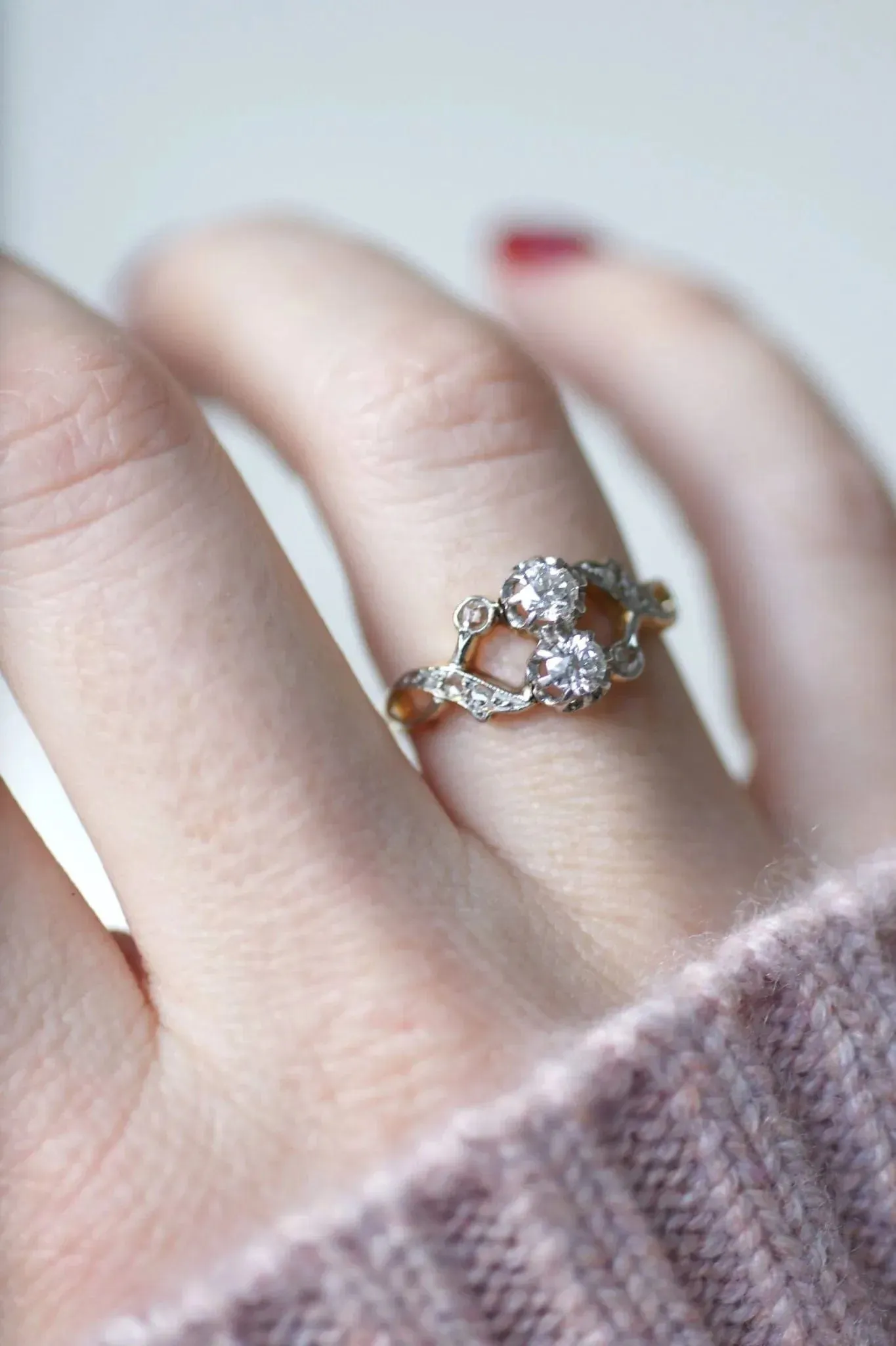 Bague "Toi et Moi" Or jaune Platine Diamants sold by 58 Facettes product image thumbnail 2