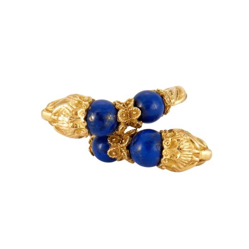 ZOLOTAS - Bague Or jaune et Lapis lazuli Têtes de lion made by 58 Facettes