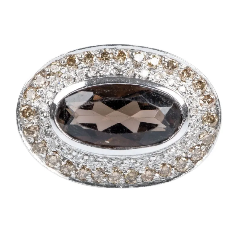 Bague en or jaune 18 carats au quartz fumé et diamants made by 58 Facettes