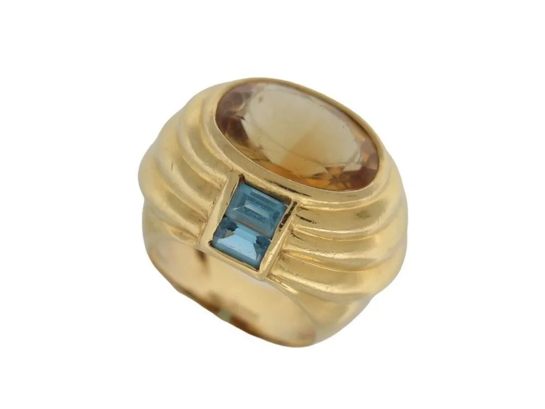 vintage bague FRED jonc godronne citrine topaze or jaune 18k sold by 58 Facettes