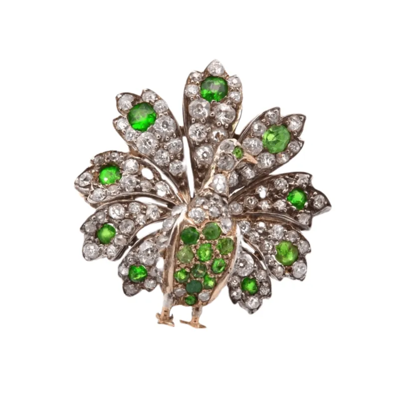 Broche pendentif Paon tsavorites et diamants des années 1900 sold by 58 Facettes