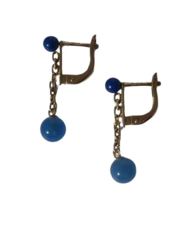 Boucles d’oreilles dormeuses pendantes lapis lazuli et onyx bleu made by 58 Facettes