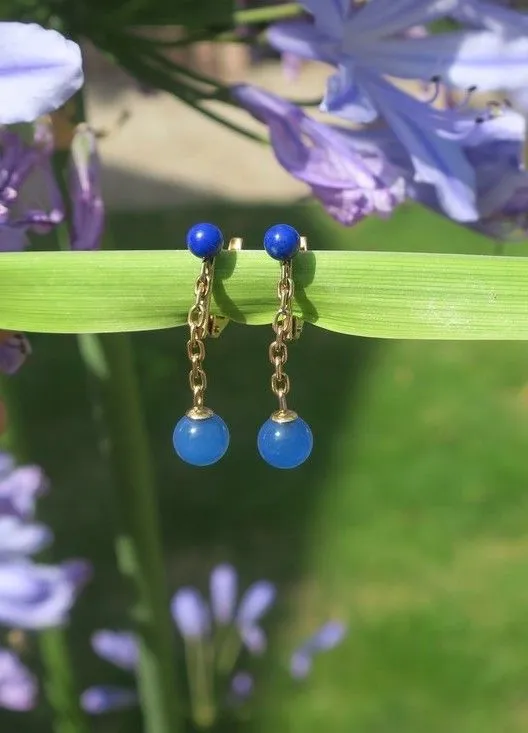 Boucles d’oreilles dormeuses pendantes lapis lazuli et onyx bleu sold by 58 Facettes product image thumbnail 3