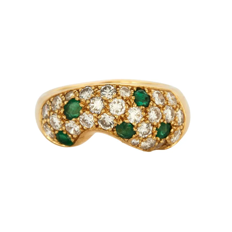 Bague or jaune diamants et émeraudes sold by 58 Facettes