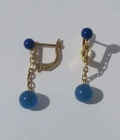 Boucles d’oreilles dormeuses pendantes lapis lazuli et onyx bleu sold by 58 Facettes product image thumbnail 4