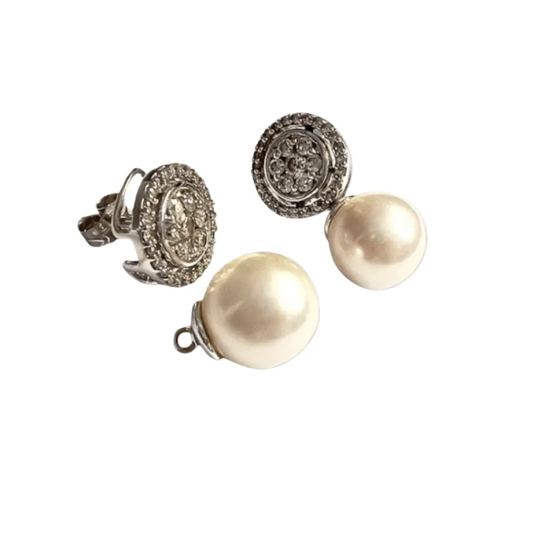 Boucles d'oreilles modernes en or 18 ct avec diamants et perle sold by 58 Facettes