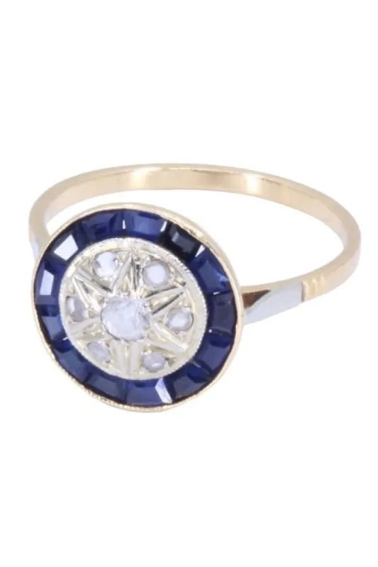 BAGUE ART DÉCO SAPHIRS BLEUS ET BLANCS sold by 58 Facettes