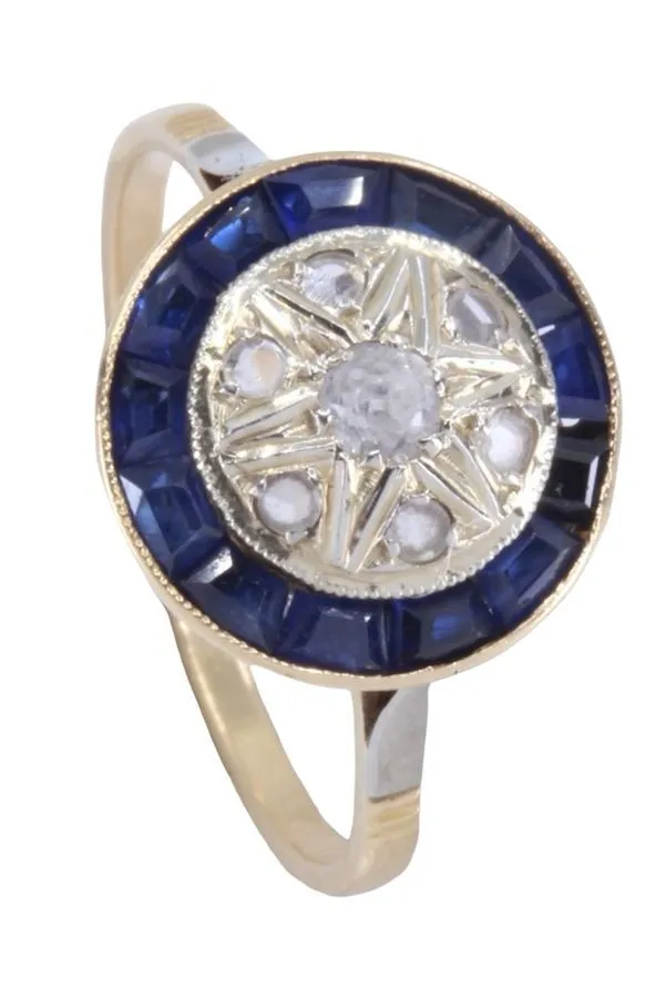 BAGUE ART DÉCO SAPHIRS BLEUS ET BLANCS sold by 58 Facettes product image thumbnail 5
