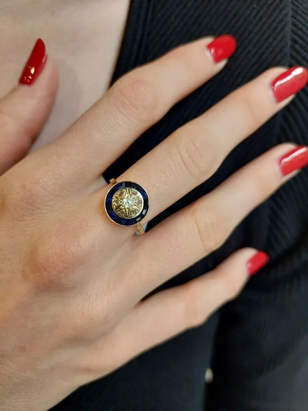 BAGUE ART DÉCO SAPHIRS BLEUS ET BLANCS sold by 58 Facettes product image thumbnail 2