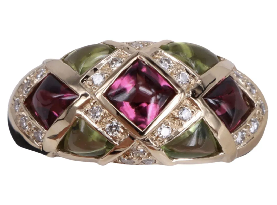 Bague diamant avec tourmaline verte et rose sold by 58 Facettes