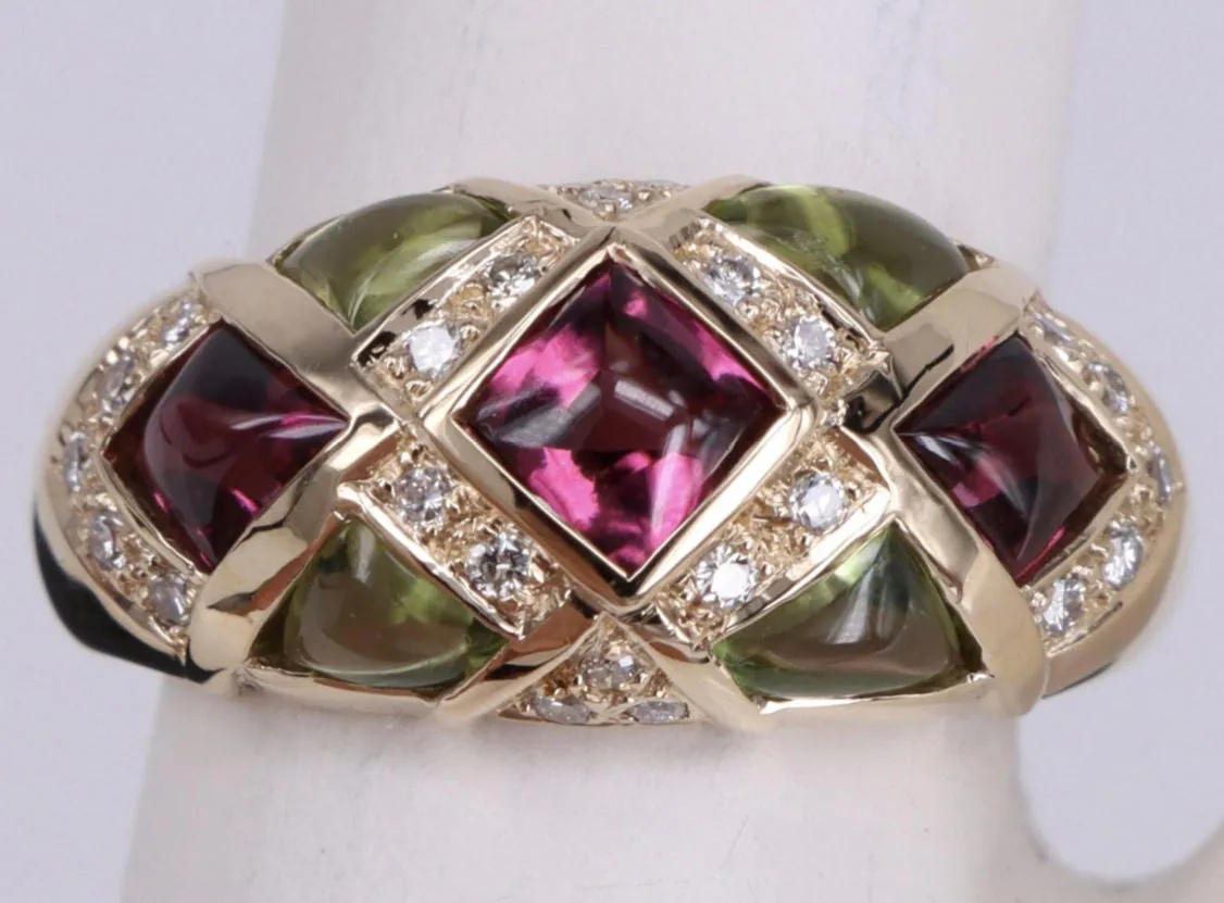 Bague diamant avec tourmaline verte et rose sold by 58 Facettes product image thumbnail 2