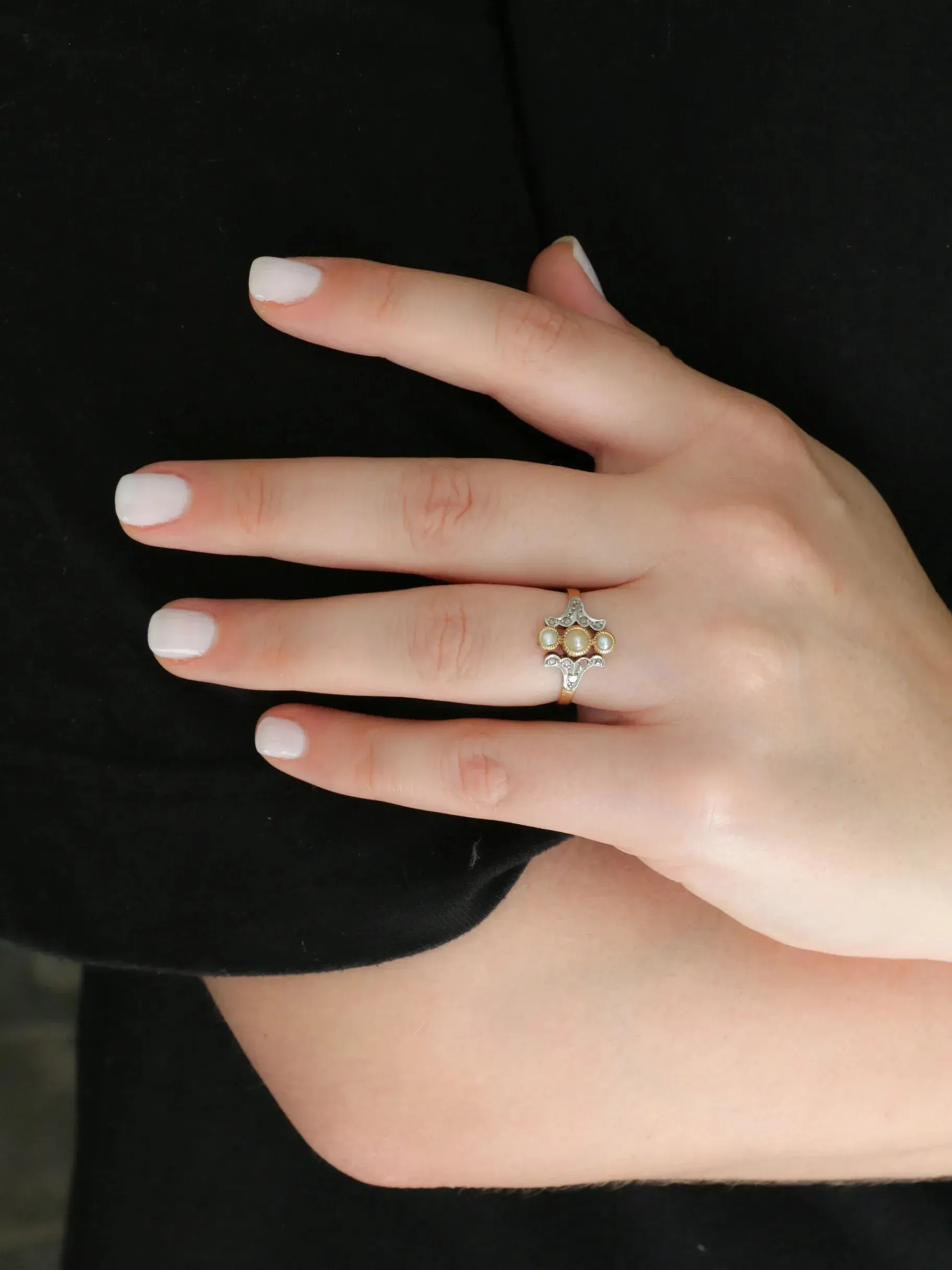 Bague Art Nouveau perles diamants sold by 58 Facettes product image thumbnail 2