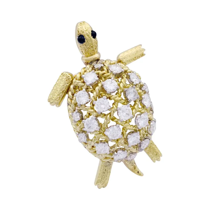 Broche Cartier vintage, "Tortue", or jaune et diamants. sold by 58 Facettes