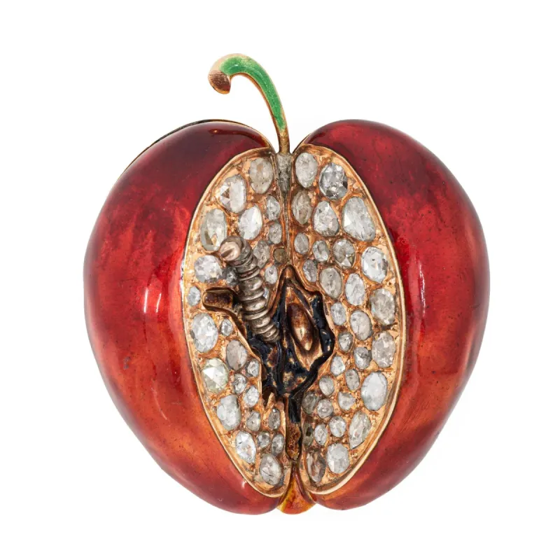 Énorme pendentif pomme et vers diamants or jaune sold by 58 Facettes
