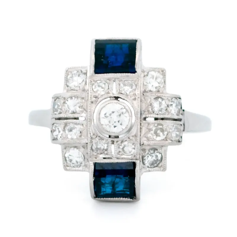 Bague Art Déco Diamant Saphir Platine 18 Carats sold by 58 Facettes