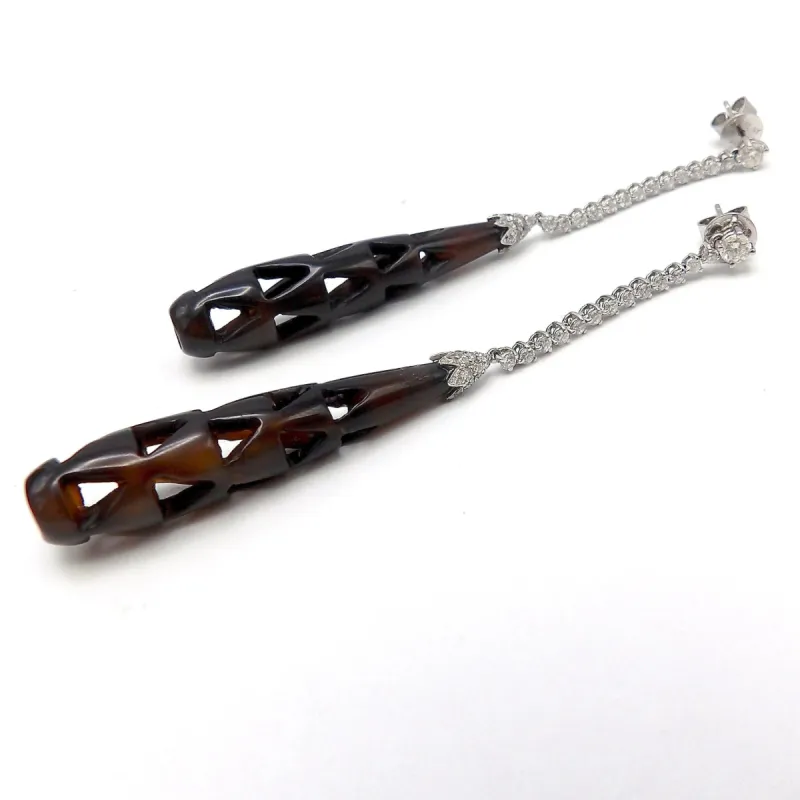 Boucles d'oreilles diamant et calcédoine en or blanc sold by 58 Facettes