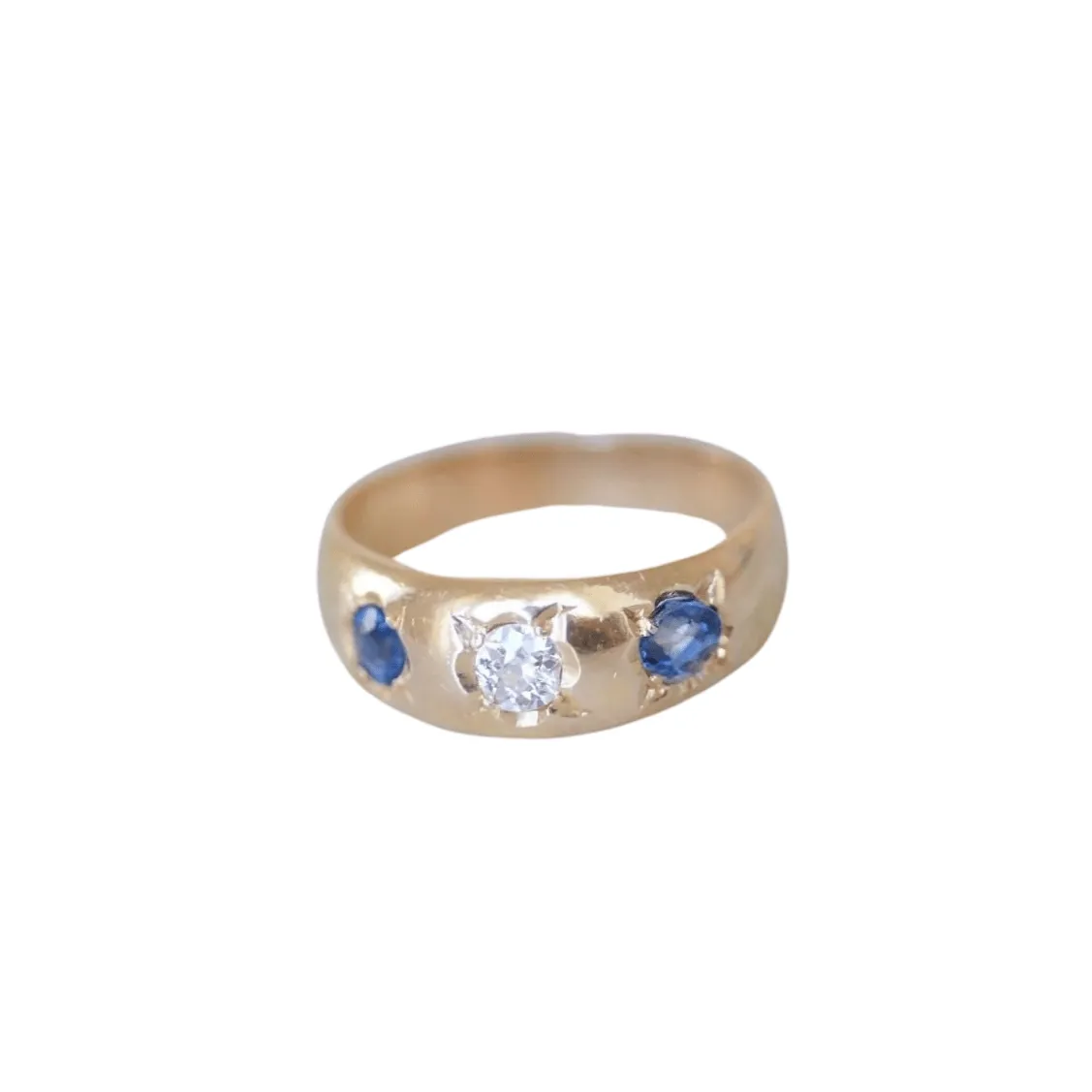 Bague jonc or rose, saphirs, et diamant sold by 58 Facettes