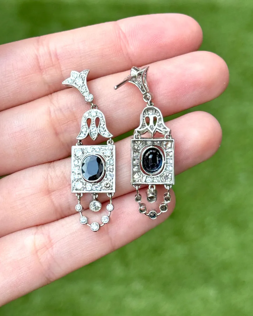 Boucles d'oreilles style Art Déco platine diamants saphirs sold by 58 Facettes product image thumbnail 2