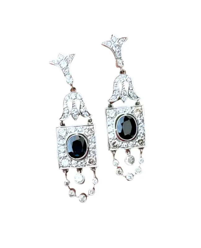 Boucles d'oreilles style Art Déco platine diamants saphirs sold by 58 Facettes